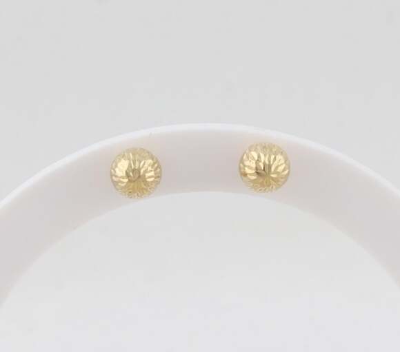 Jewelry - 14k Yellow Gold 6.5mm Diamond Cut Textured Ball Bead Earrings Studs 1/4"